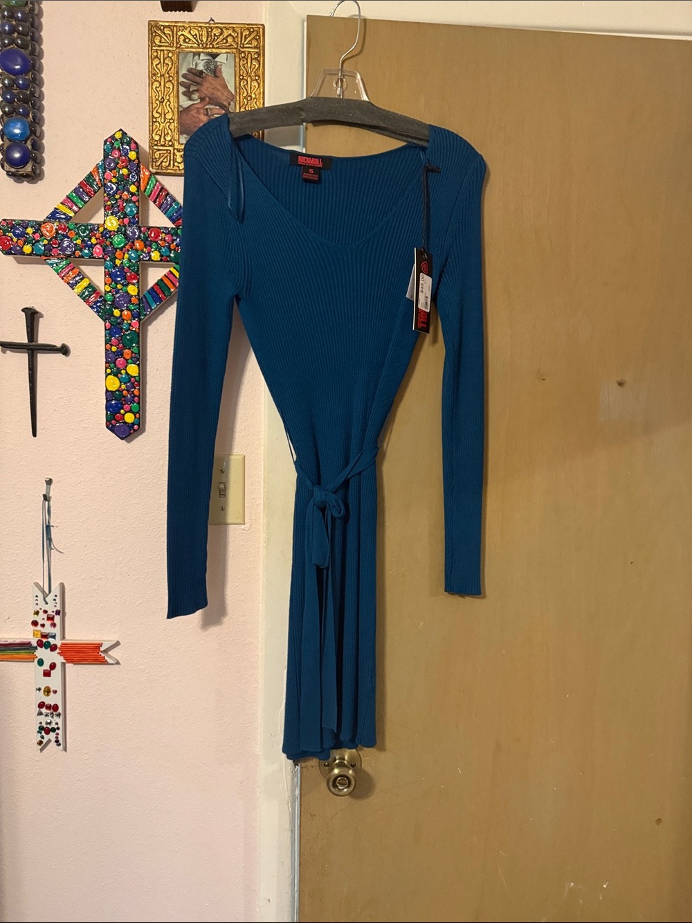 Moda International Teal Ribbed Long-Sleeve Wrap Dress
